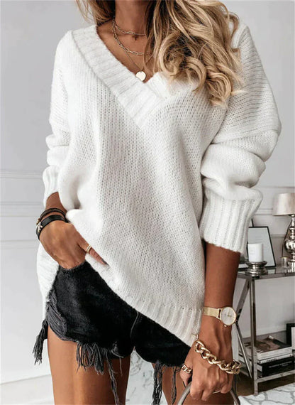 Zachte Gebreide Vrouwen Sweater V-Hals Winter