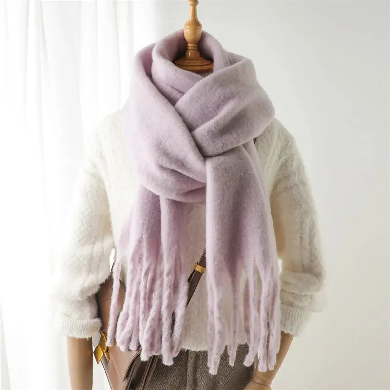 Chic Long Winter Scarf with Fringes for Women