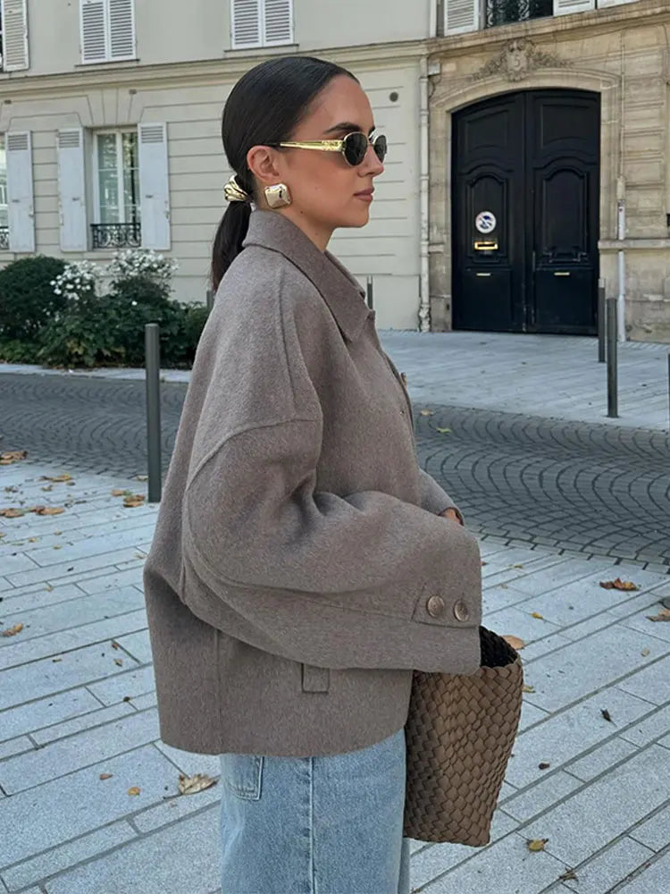 Oversized Luxe Wollen Korte Winterjas Vrouwen