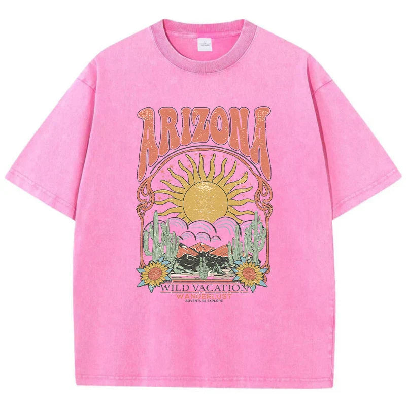 Vintage Arizona oversize T-shirt damski z nadrukiem i luźnym krojem
