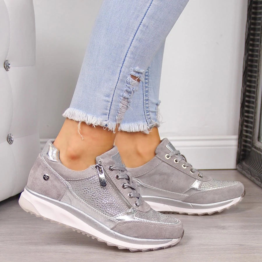 Comfortabele Dames Sneakers met Rits en Vetersluiting