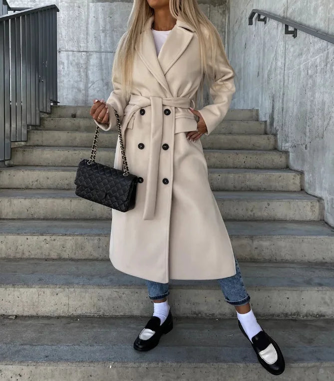 Warme trenchcoat met ceintuur voor vrouwen | winter