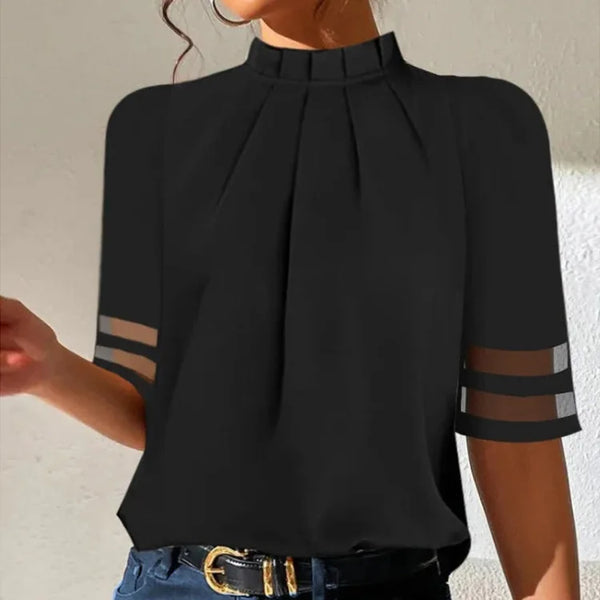 Elegante Blouse Met Hoge Hals Mouwloos Of Met Korte Mouw