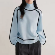 Warm Knitted Turtleneck for Women with Stripe Detail
