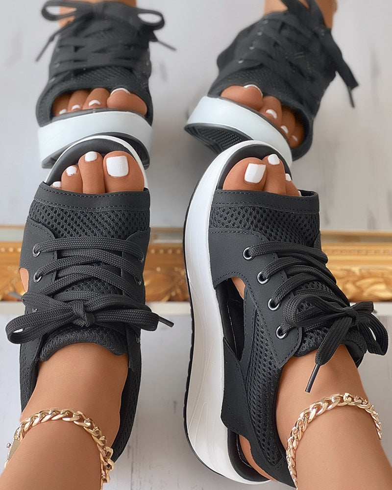 Trendy Sandalen Met Veters En Dikke Zool Voor Dames