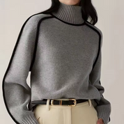 Warm Knitted Turtleneck for Women with Stripe Detail