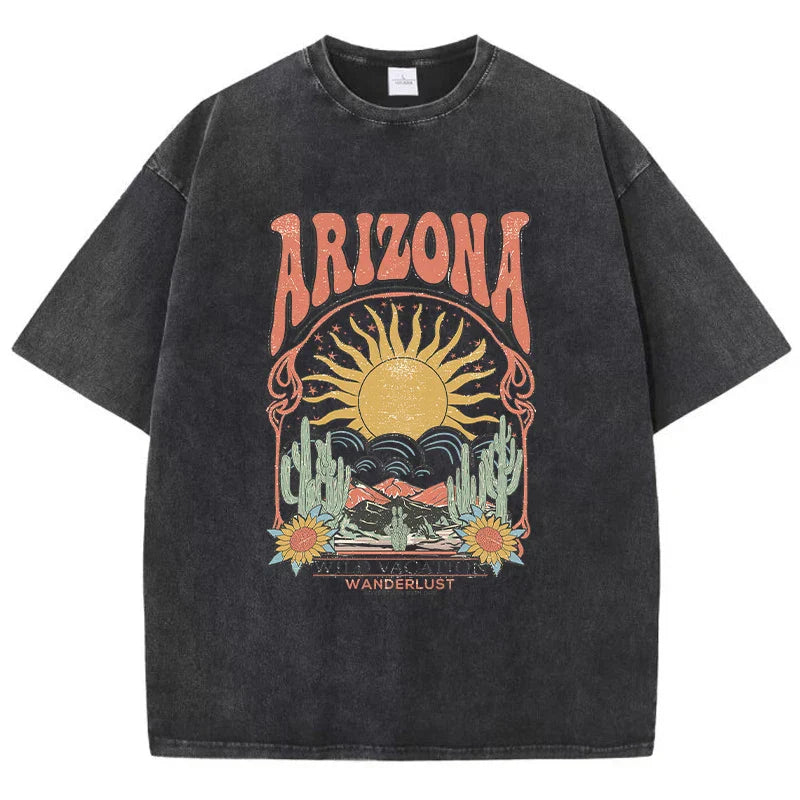 Vintage Arizona oversize T-shirt damski z nadrukiem i luźnym krojem