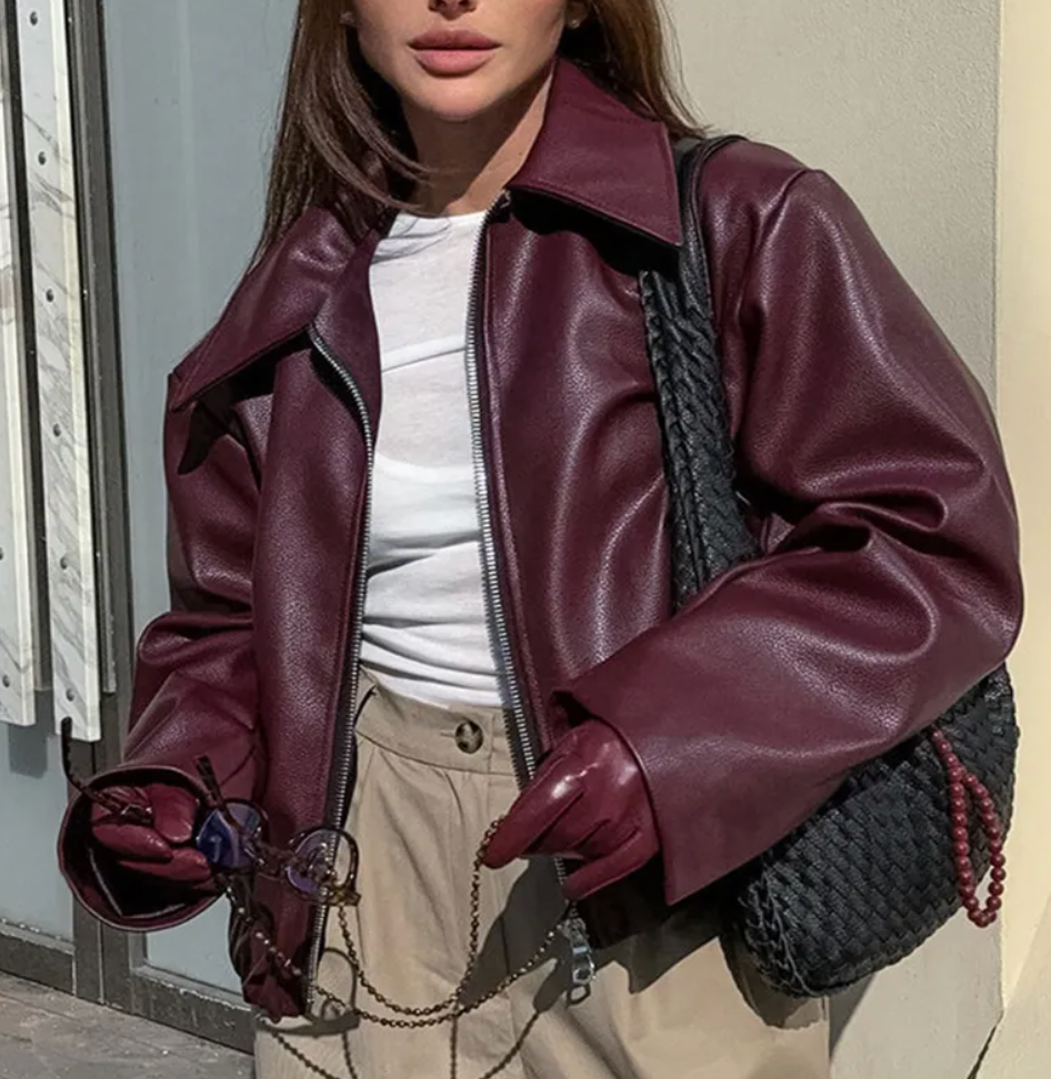 Modna Krótka Kurtka w Stylu Skórzanym dla Kobiet