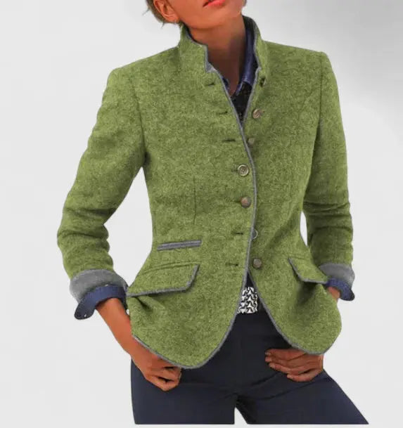Wool Blazer with Contrast Trim for Women