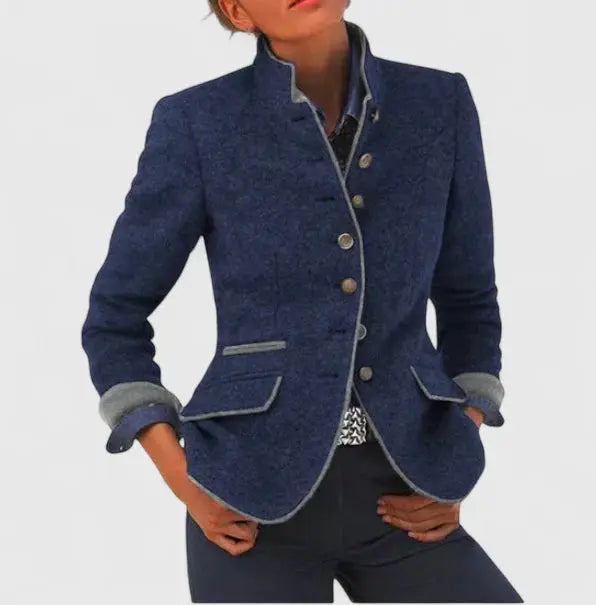 Wool Blazer with Contrast Trim for Women