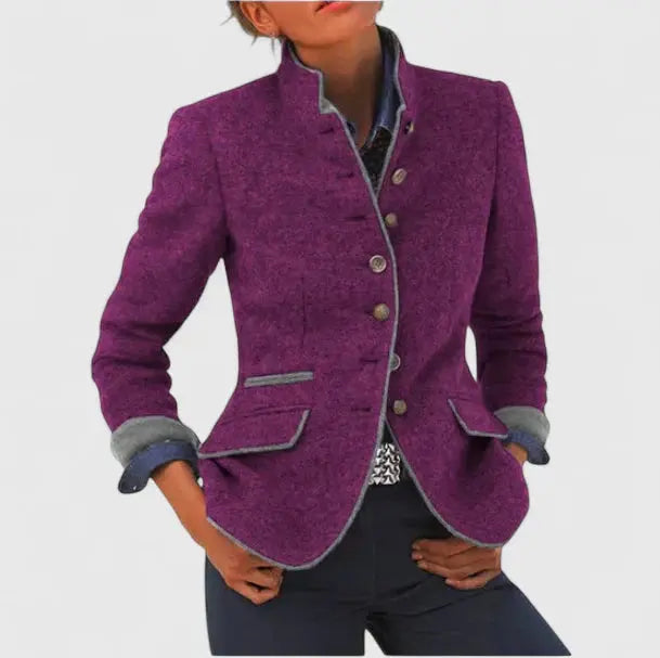 Wool Blazer with Contrast Trim for Women