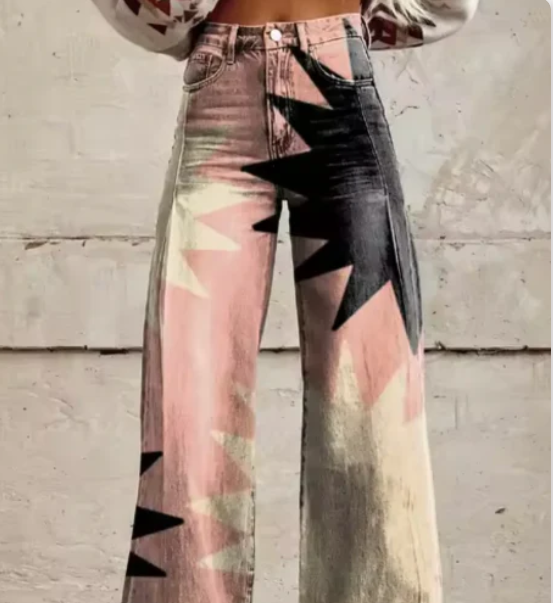 Pantalon palazzo imprimé pour femmes avec taille haute et jambes larges