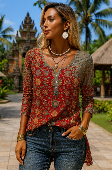 Bohemian Dames Top met Etnische Print