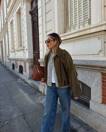 Dames Leren Jas Suede Oversized Warm