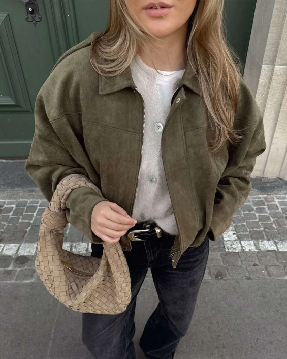 Dames Leren Jas Suede Oversized Warm