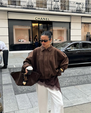 Damska Skórzana Kurtka Zamszowa Oversize Ciepła