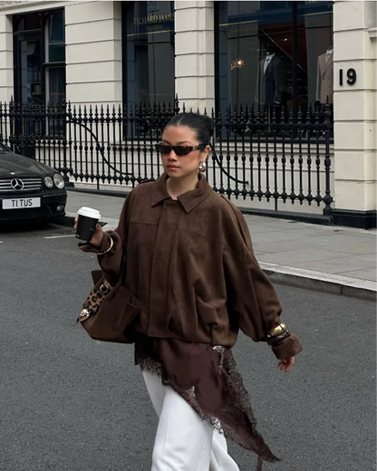 Dames Leren Jas Suede Oversized Warm
