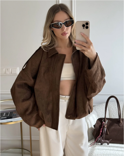 Dames Leren Jas Suede Oversized Warm