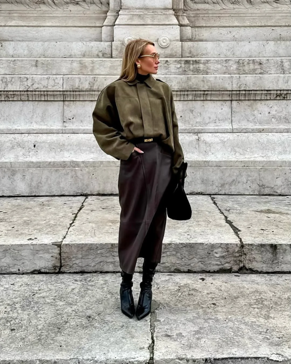 Dames Leren Jas Suede Oversized Warm