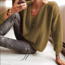 Lichte zachte dames sweater met v-hals en lange mouwen