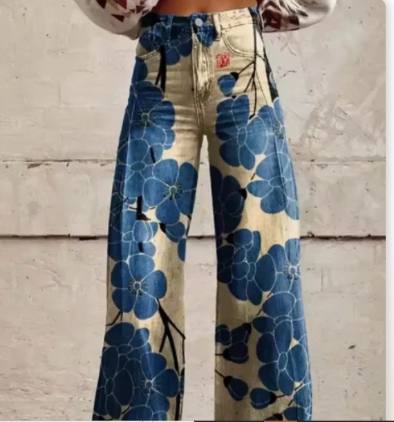 Pantalon palazzo imprimé pour femmes avec taille haute et jambes larges