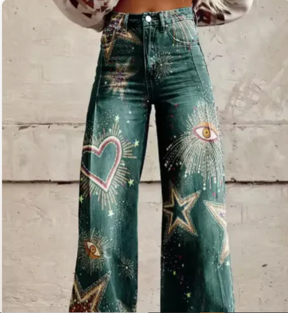 Pantalon palazzo imprimé pour femmes avec taille haute et jambes larges