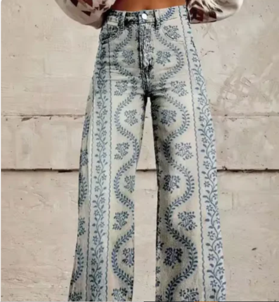 Pantalon palazzo imprimé pour femmes avec taille haute et jambes larges