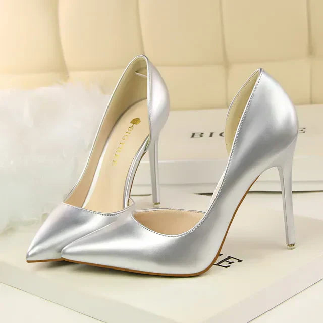 Patent Leather Pumps with Pointed Toe and Stiletto Heel for Women