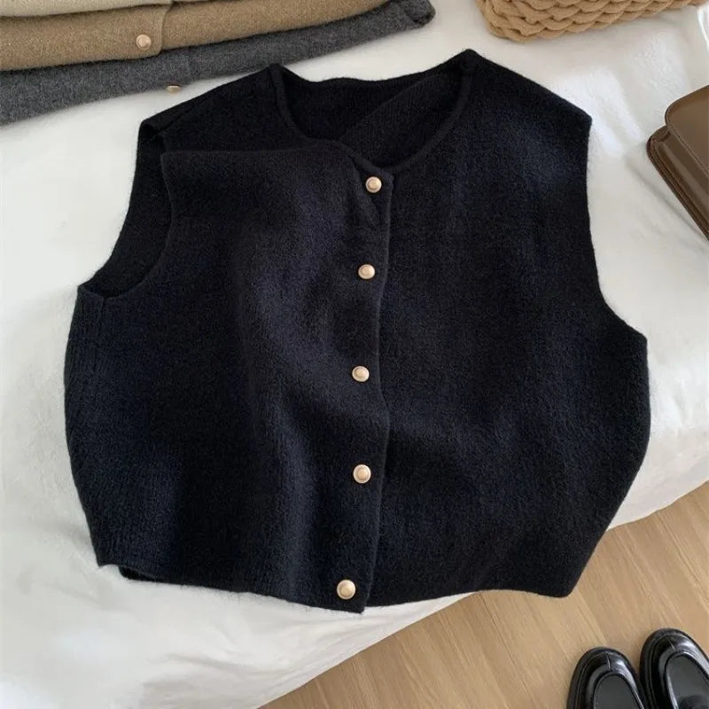 Zacht Gebreid Dames Gilet Met Knopen