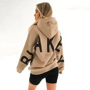 Dames Moderne Oversized Hoodie Met Grote Rugprint En Capuchon – Bruin
