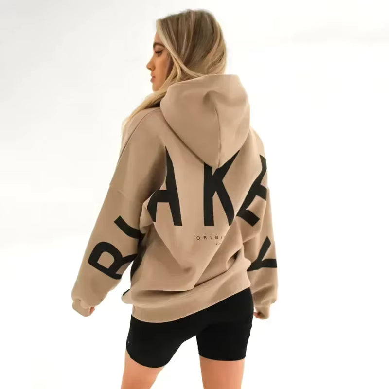 Dames Moderne Oversized Hoodie Met Grote Rugprint En Capuchon – Bruin
