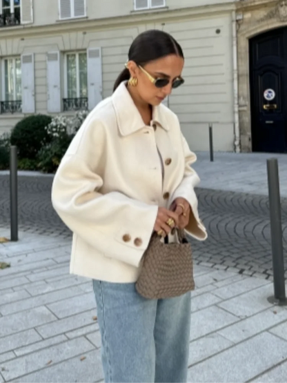 Oversized Luxe Wollen Korte Winterjas Vrouwen