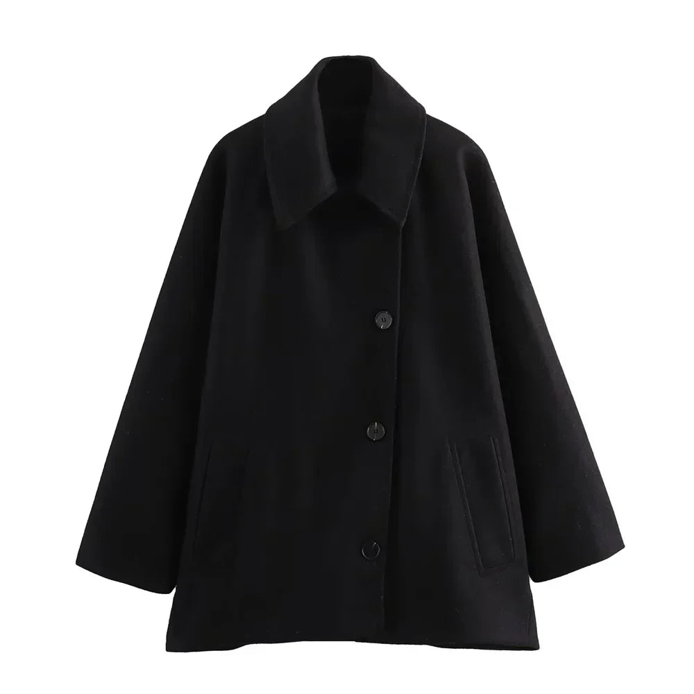 Elegante Vrouwen Oversized Winter Peacoat Jas Met Knoopsluiting