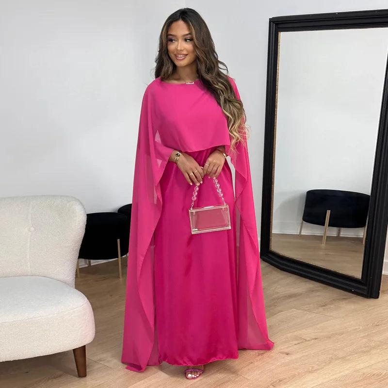 Luxury Maxi Gala Dress for Women with Cape Sleeves