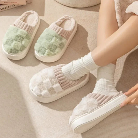 Warme Pantoffels Met Ruitpatroon voor Dames