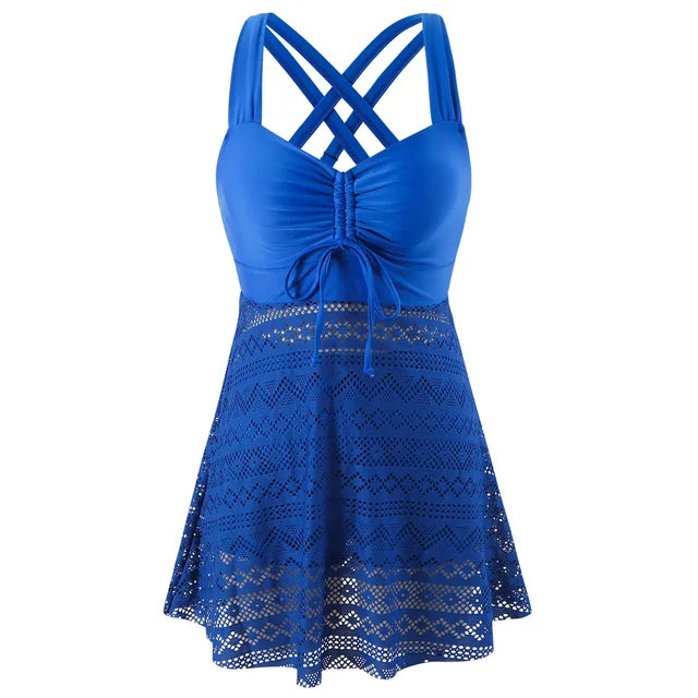 Robe-maillot de bain corrective avec dentelle et col en V pour femmes
