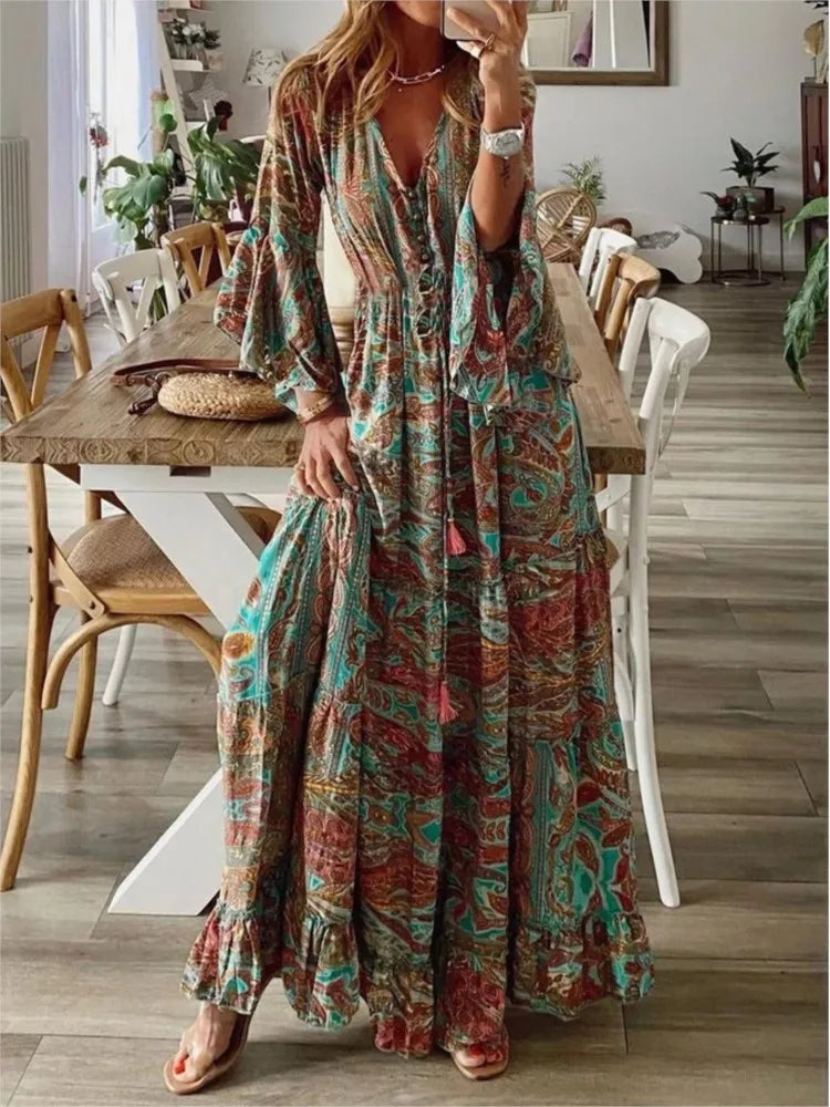 Juultje - Bohomian maxi jurk met print
