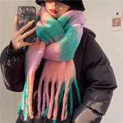 Plaid Winter Scarf with Fringes for Women