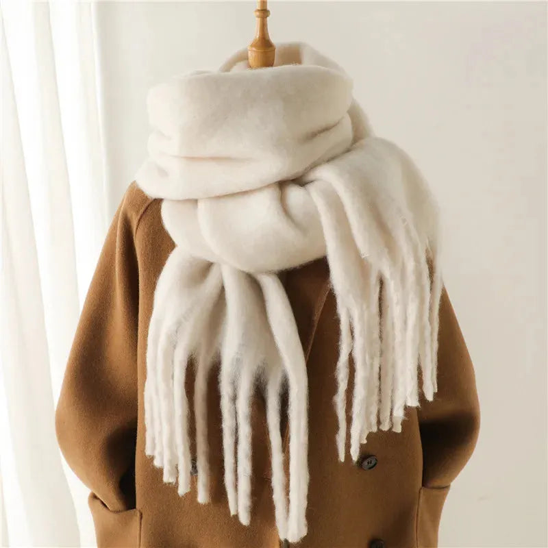 Chic Long Winter Scarf with Fringes for Women