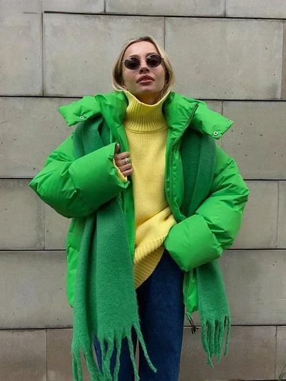 Puffer Winterjas Vrouwen Oversized Met Capuchon En Hoge Kraag