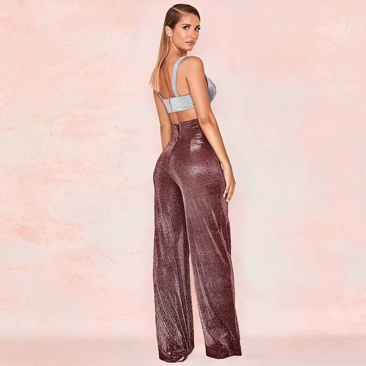 Glitter Hoge Taille Wijde Broek Voor Vrouwen