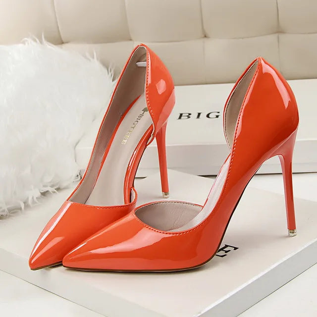 Patent Leather Pumps with Pointed Toe and Stiletto Heel for Women