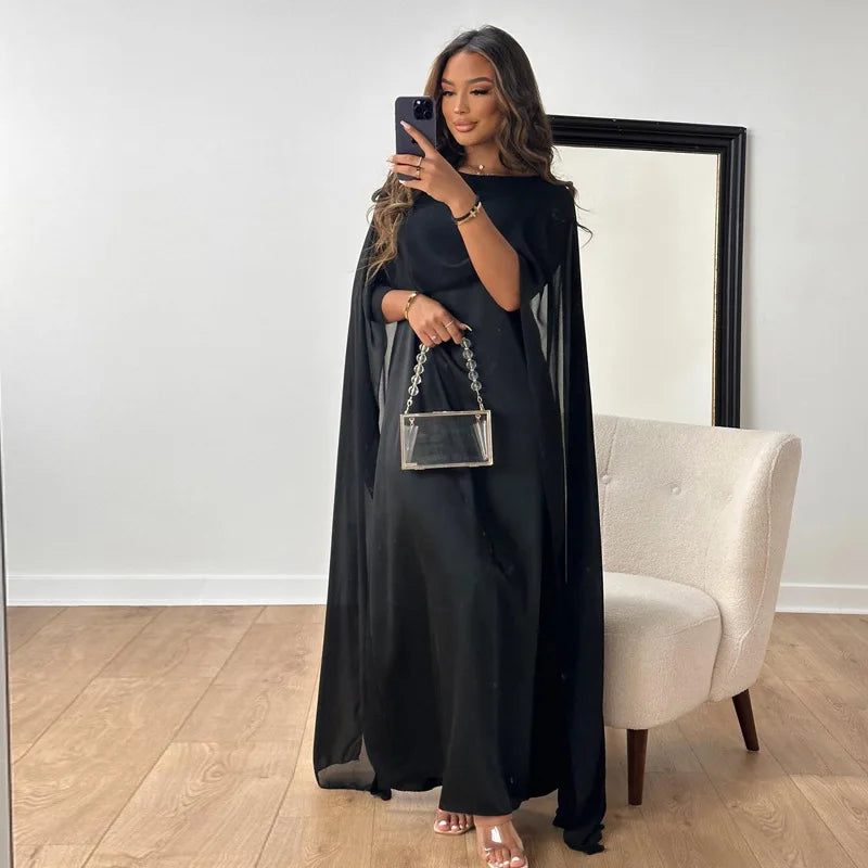 Luxury Maxi Gala Dress for Women with Cape Sleeves