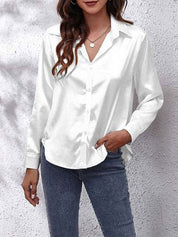 Dames Chique Satijnen Blouse met Knoopsluiting en Lange Mouwen