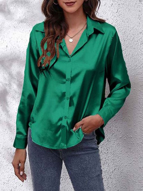 Dames Chique Satijnen Blouse met Knoopsluiting en Lange Mouwen
