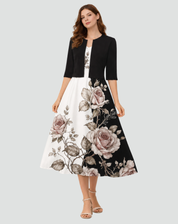 Two-piece set with floral midi dress and short jacket