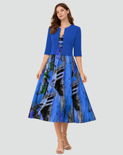 Two-piece set with floral midi dress and short jacket