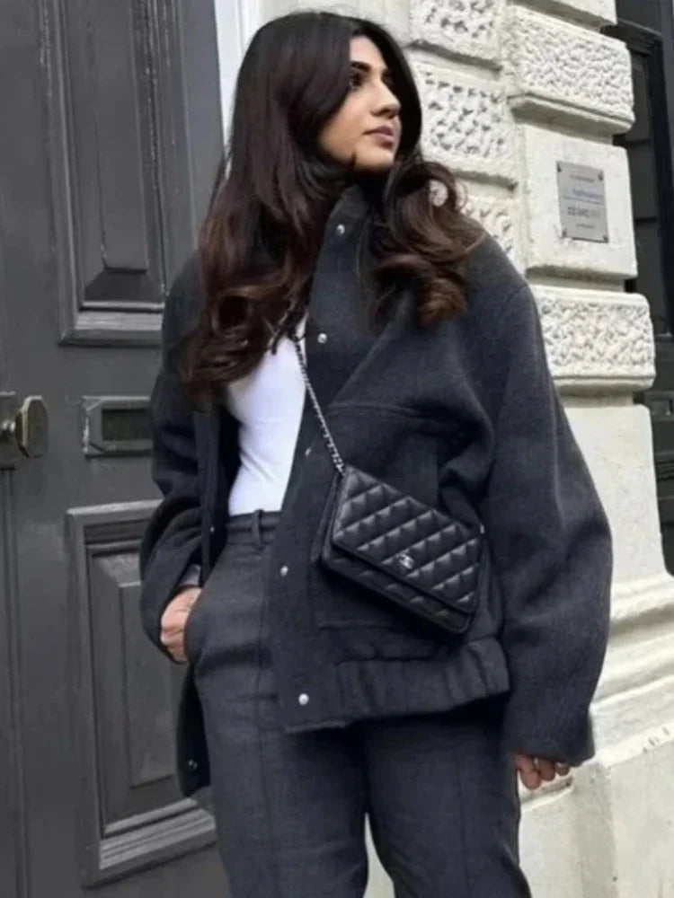 Bomberjack Zachte Warme Wolmix met Zakken Vrouwen