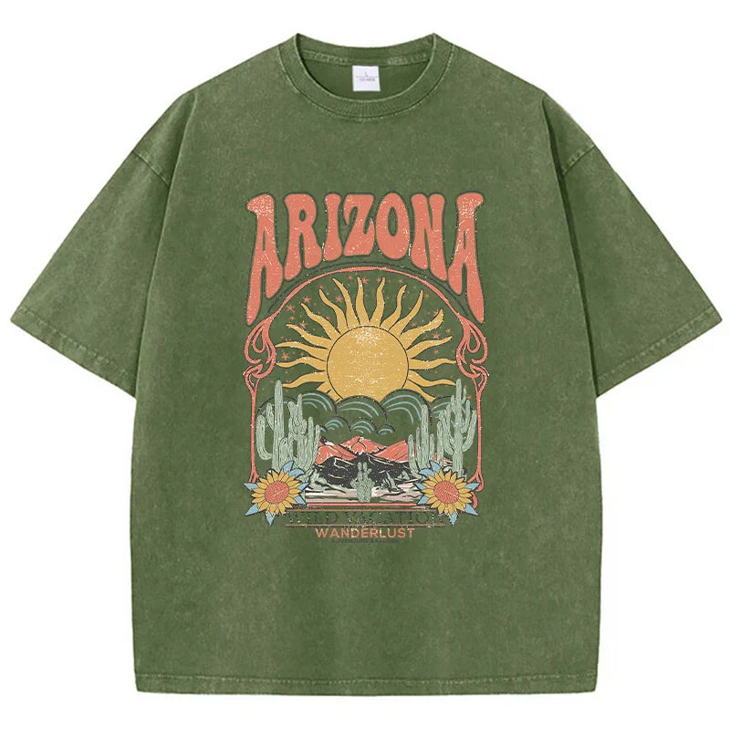 Vintage Arizona oversize T-shirt damski z nadrukiem i luźnym krojem