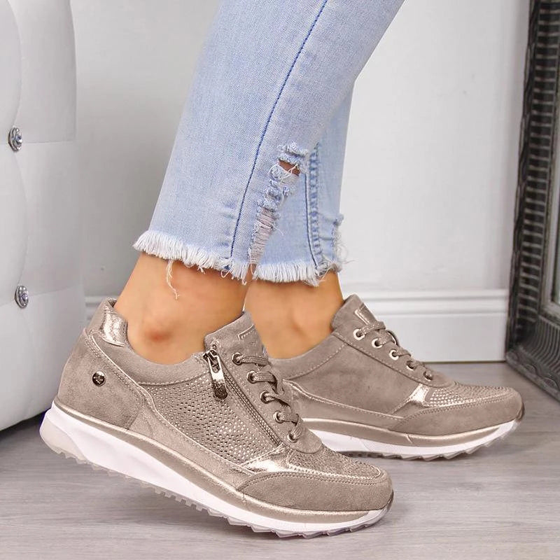 Baskets confortables avec fermeture éclair et lacets pour femmes